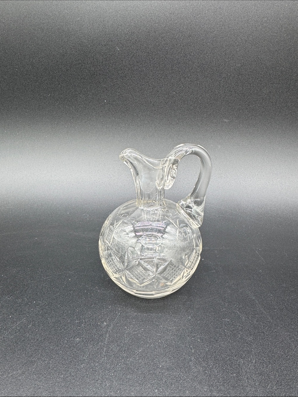 American Brilliant Period Cut Glass Cruet Decanter Star Motif Smooth Handle